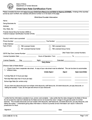 Illinois Child Care Rate Certification Form