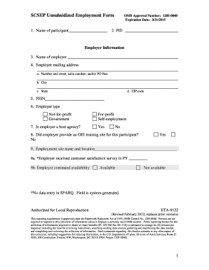 SCSEP Unsubsidized Employment Form