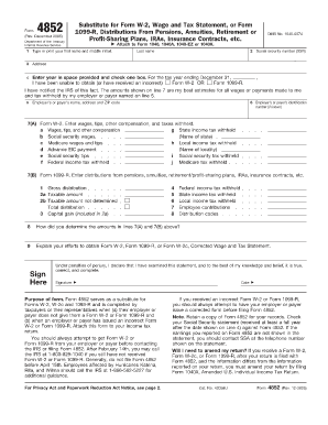 IRS Form 4852 Substitute for W-2 or 1099-R