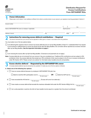 SEP/SARSEP IRA Excess Contribution Distribution Request