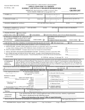 Connecticut Elderly and Disabled Homeowner Tax Credit Application