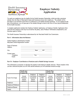 Maryland Employer Subsidy Application