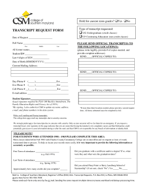 TRANSCRIPT REQUEST FORM - csmd