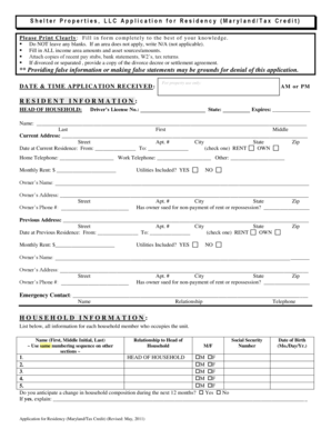 Shelter Properties Residency Application