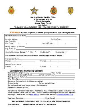 Alachua County Alarm Permit Application