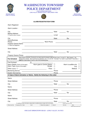 New Jersey Alarm Registration Form