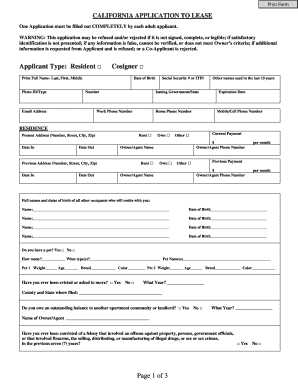 California Application to Lease