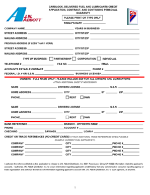 Cardlock Credit Application and Contract