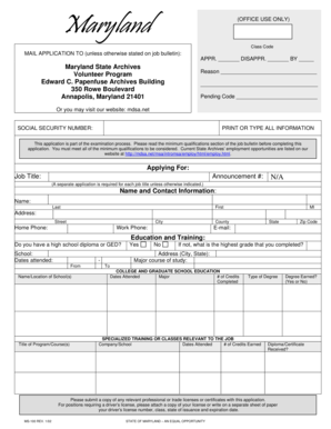 Maryland Volunteer Application Form