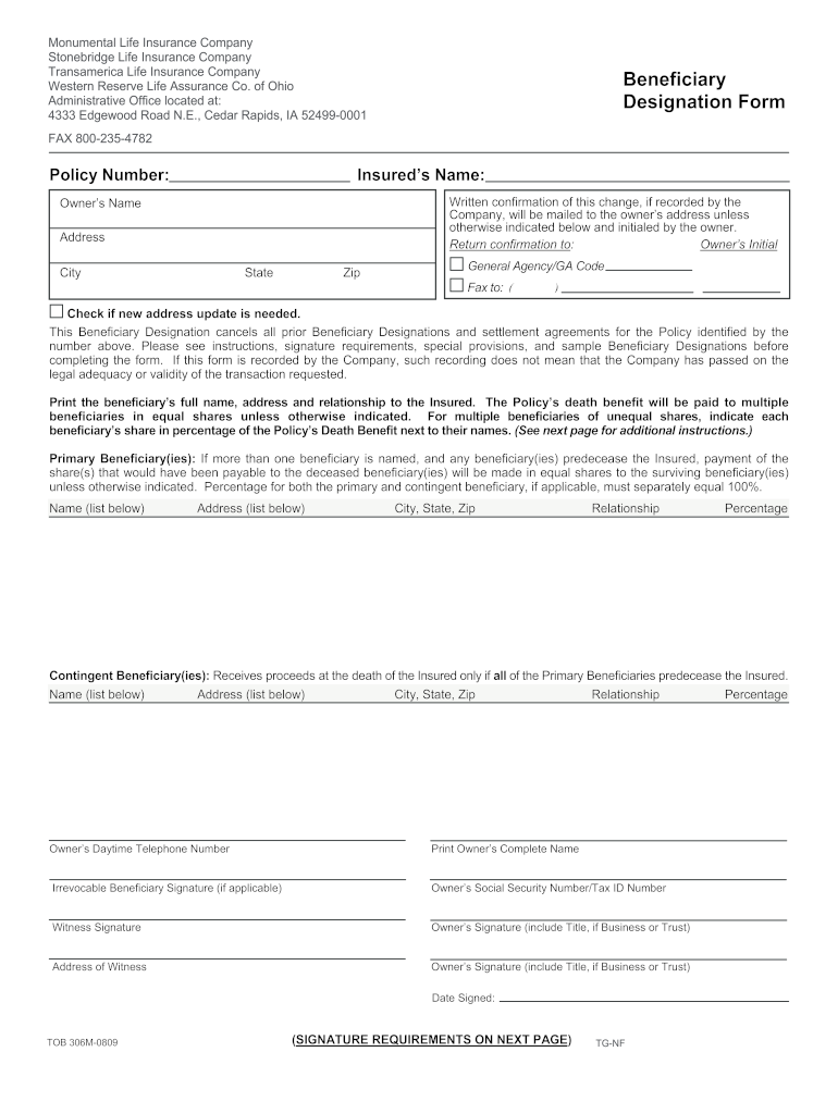 transamerica beneficiary change form Preview on Page 1.