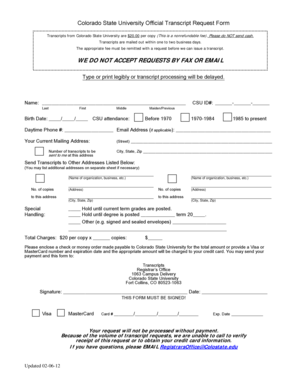 Colorado State University Transcript Request Form