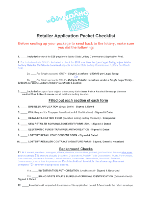 Retailer Application Packet Checklist - Idaho Lottery