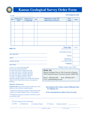 Kansas Geological Survey Order Form - kgs ku