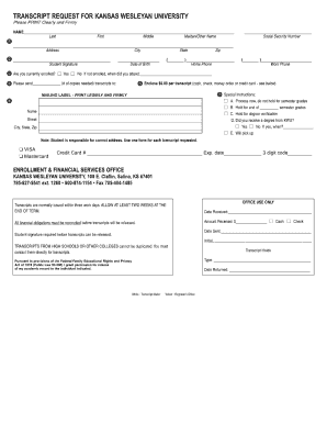 wesleyan form pdffiller transcript kansas request university