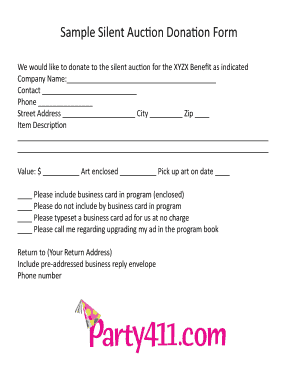 Auction donation form sample PDF - Party411