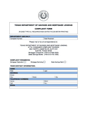 Texas Mortgage Lending Complaint Form