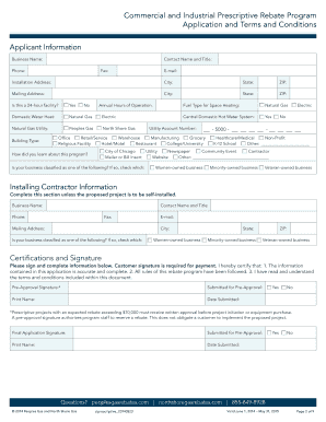 Commercial and Industrial Prescriptive Rebate Program Application