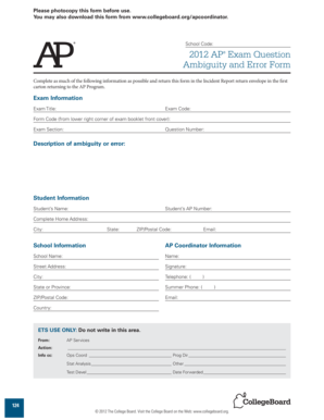 AP Exam Ambiguity and Error Form