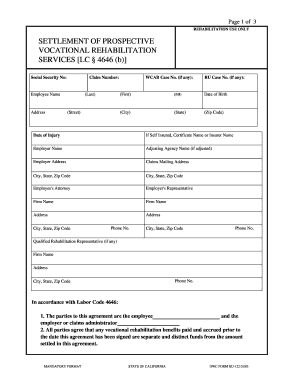 California Vocational Rehabilitation Settlement Form