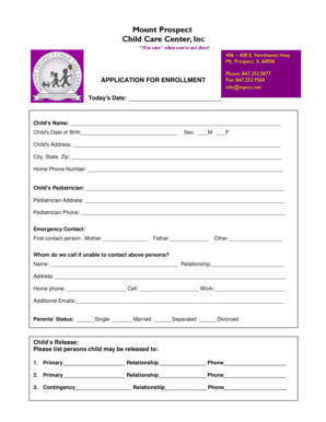 Child Enrollment Application Form