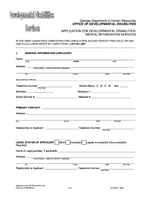 Georgia DD Waiver Services Application