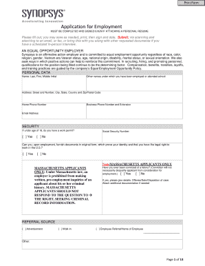 Synopsys Employment Application - Print Form