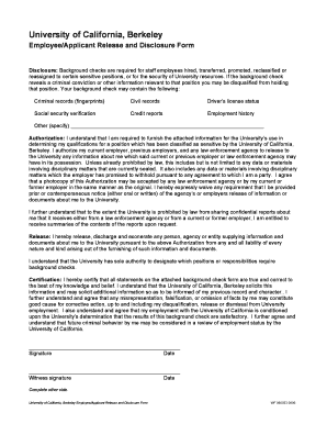 University of California Berkeley Employee Background Check Form