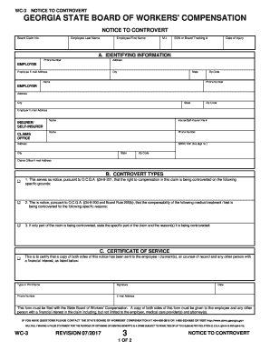 Georgia WC-3 Notice to Controvert