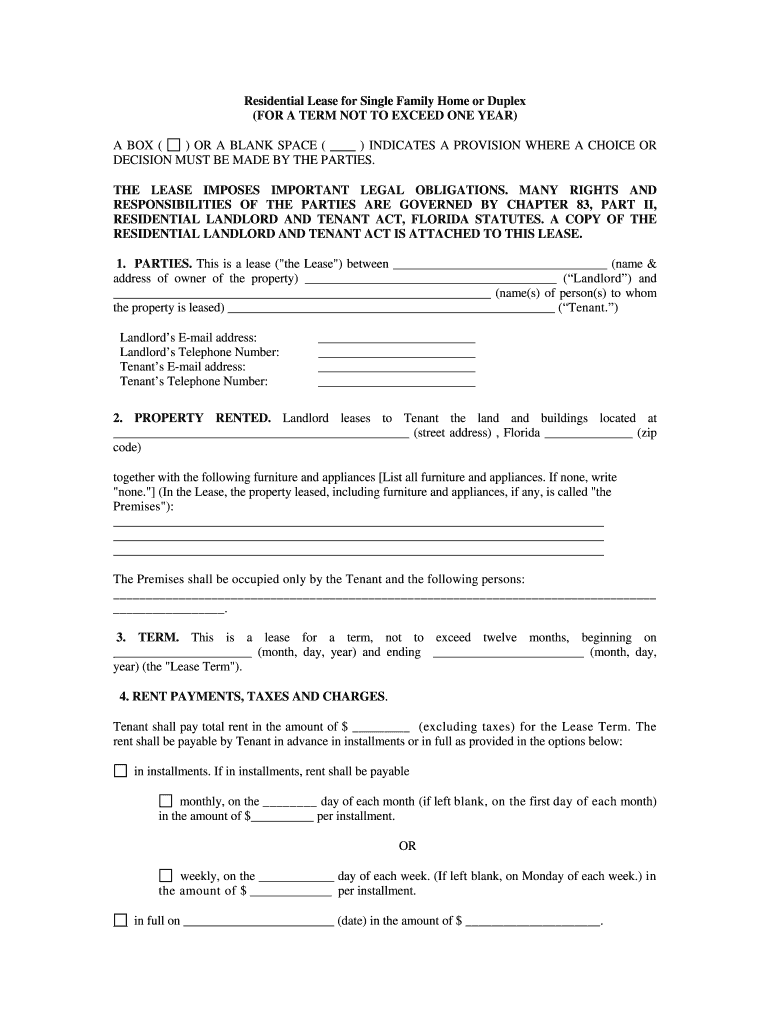 printable florida residential lease agreement fillable