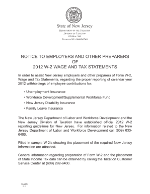 New Jersey 2012 W-2 Wage and Tax Statement