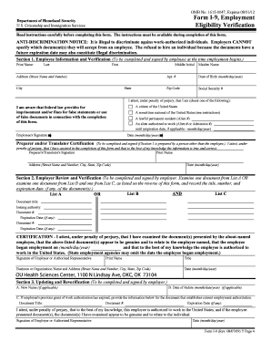 Form I-9 Employment Eligibility Verification
