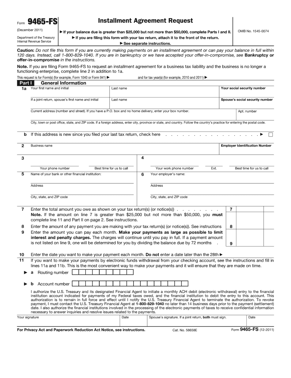 About Form 9465, Installment Agreement Request - Irs