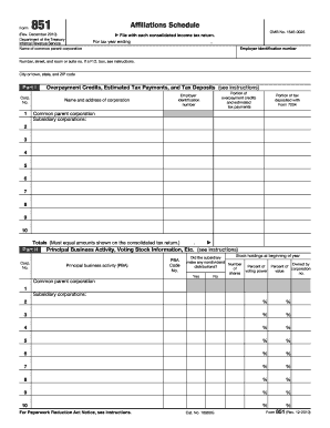 IRS Form 851 Affiliations Schedule