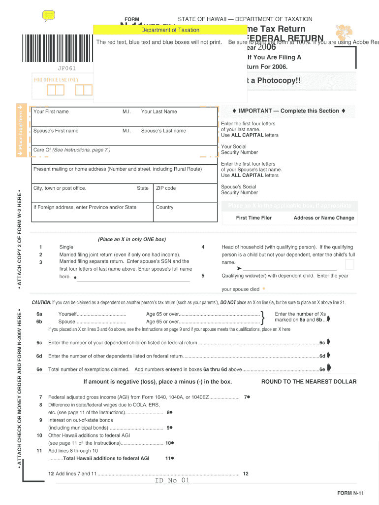 2006 Form HI N11 Fill Online, Printable, Fillable, Blank pdfFiller