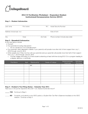 download independent verification worksheet for santa monica college 2012 form
