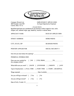 Company Wrench Employment Application