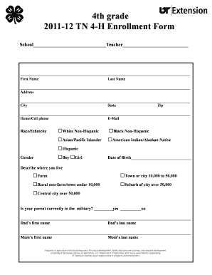2011-12 TN 4-H Enrollment Form