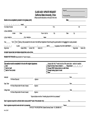 California State University Class Add/Update Request