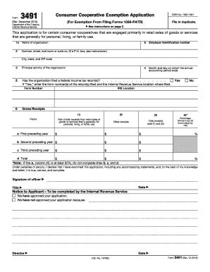 IRS Form 3491 Consumer Cooperative Exemption