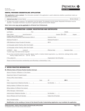 Dental Provider Credentialing Application