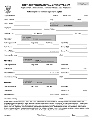 Maryland Port Administration Terminal Vehicle Access Application