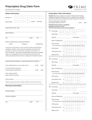 Prescription Drug Claim Form