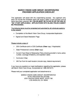 March Vision Care Provider Application
