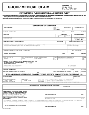 HealthFirst Group Medical Claim Form