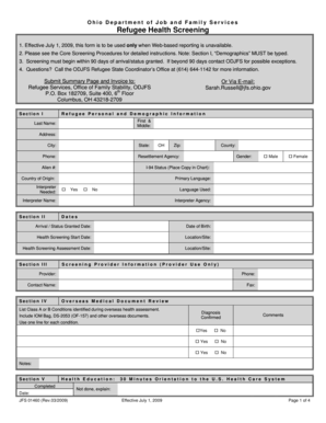 Ohio Refugee Health Screening Form