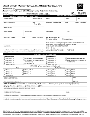 Cigna Specialty Pharmacy Blood Modifier Fax Order Form