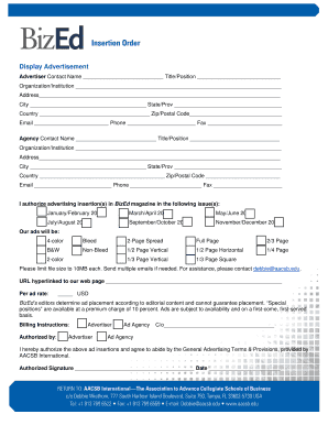 Display Advertising Order Form - BizEd Magazine