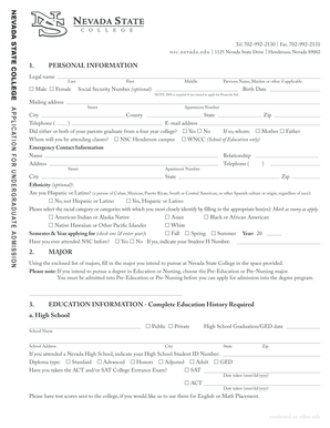 Nevada State College Undergraduate Application Form