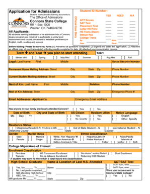 Connors State College Admission Application