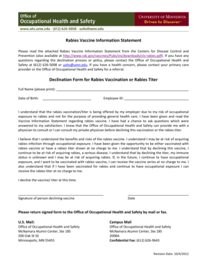 Rabies Vaccine Declination Form